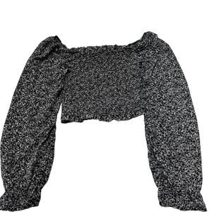 Japana Peasant Blouse Crop Top Size M Black White Floral Smock Y2K Coquette